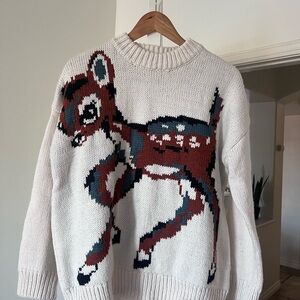 White comfy topshop oversized Sweater with Bambi like Deer Design